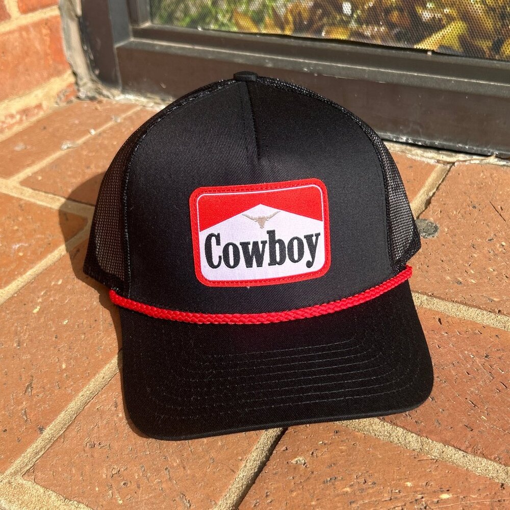 Cowboy Black and Red Rope Ball Cap